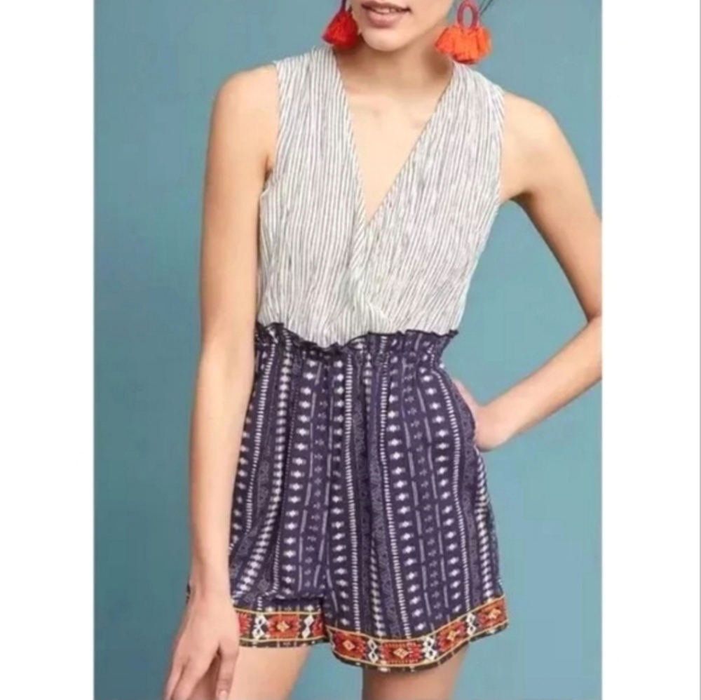 Anthropologie Laia Striped Romper Embroidered Playsuit Shorts Jumpsuit NWT Sz XL